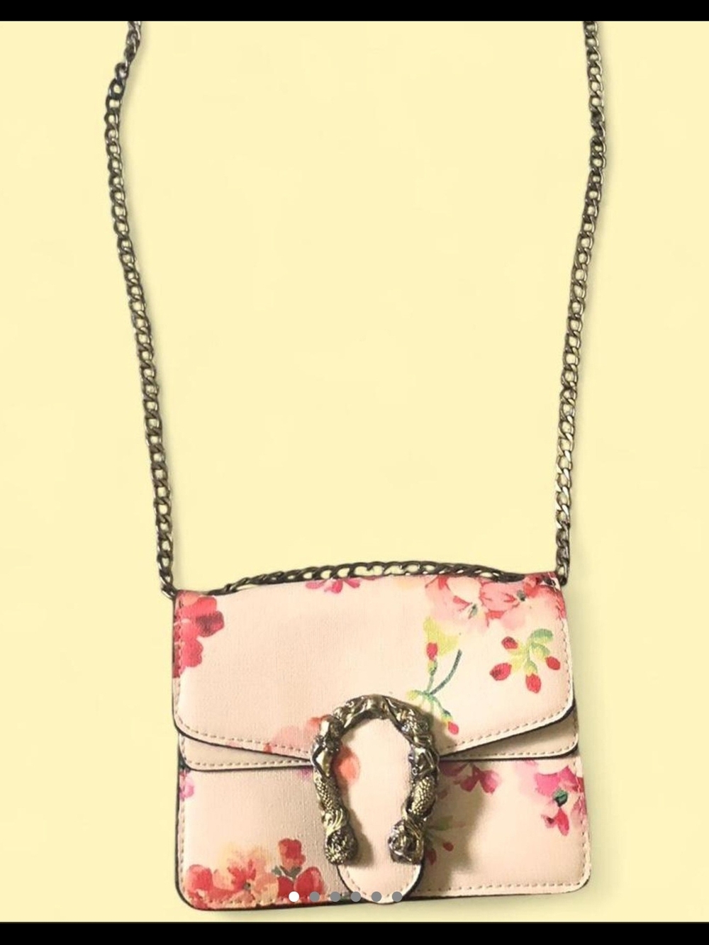 Source Unknown Pink Floral Crossbody Bag with Chain Strap